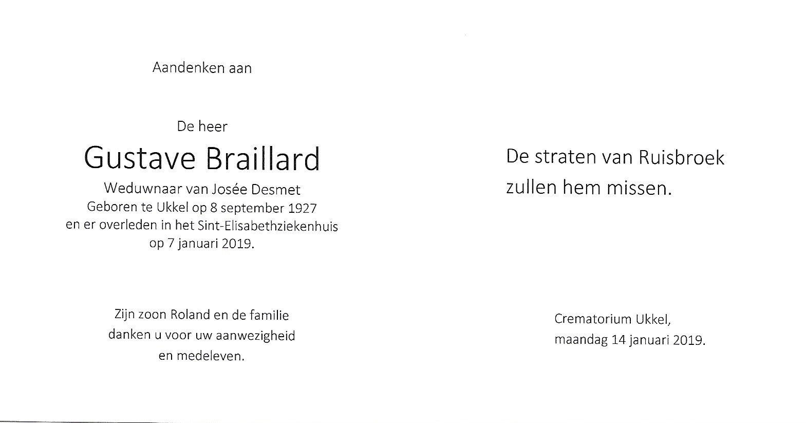 overlijdensbericht Braillard Gustave